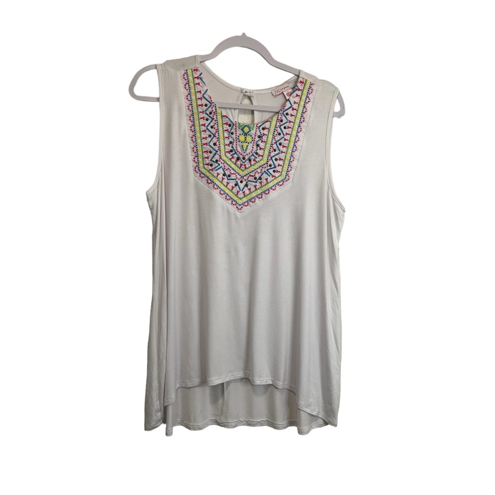 JW Style Embroidered Embellished Keyhole Sleeveless Hi Low Top Womens Size L
